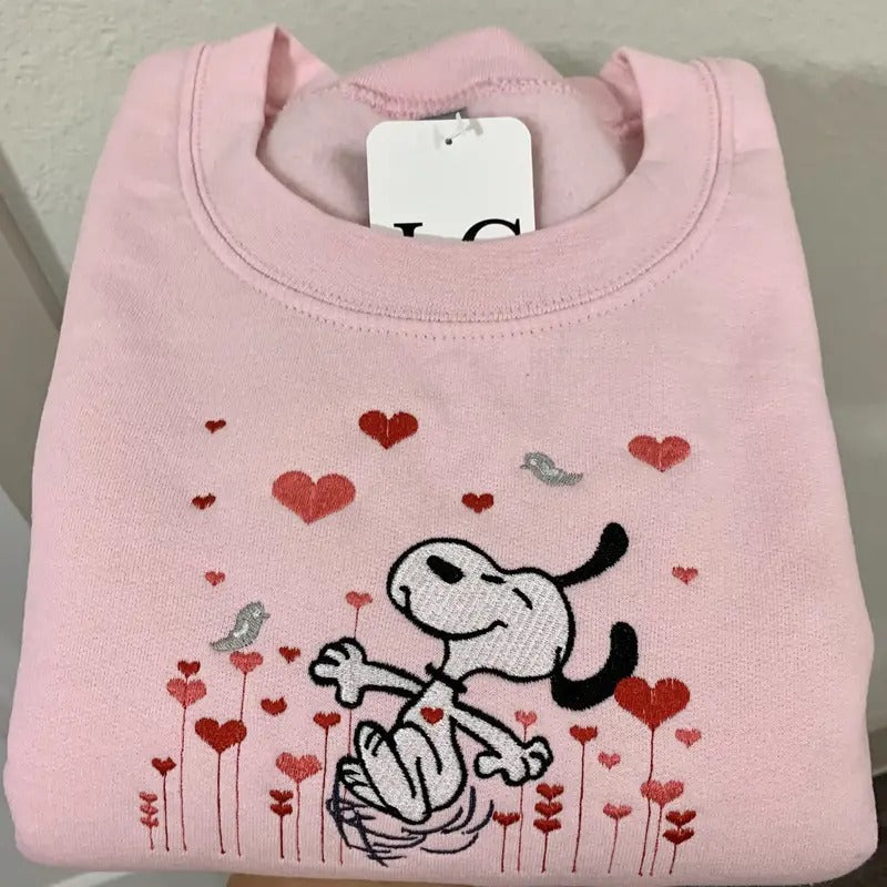 Cute Dog Valentine's Day Embroidered Sweatshirt - Vday Gift - Cozy Jumper - Custom Embroidery T-Shirts, Hoodie