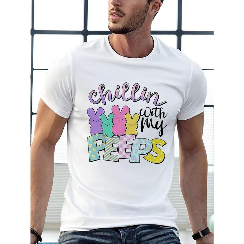 Cute Easter Chillin With My Peeps Candy Bunnies Premium T-Shirt funny Men'S Short Sleeve Graphic T-shirt Collection black...