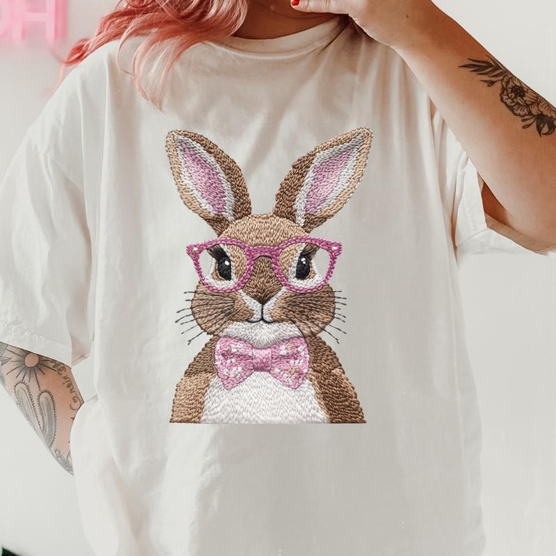 Cute Easter bunny with bow Shirt ~ Unisex Apparel Relaxed Fit Printed In The USA Clothing Womenswear Casual Comfort...