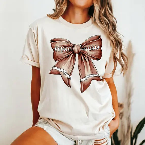 Cute Football Mama Shirt, Gift For Football Mom, Football Lover Tee With Bows, Football Season Mom Gift, Team Player...