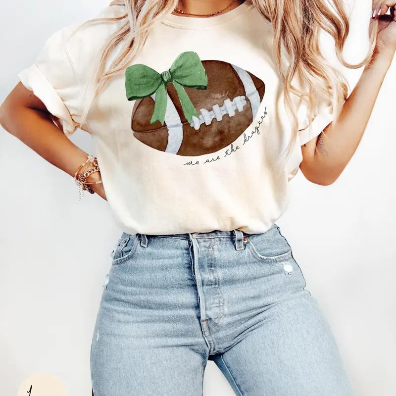 Cute Football Mom Shirt, Custom Mascot Bow Shirt, Coquette Bows School Spirit Shirt, Cheer Mascot Tee, Football Team...