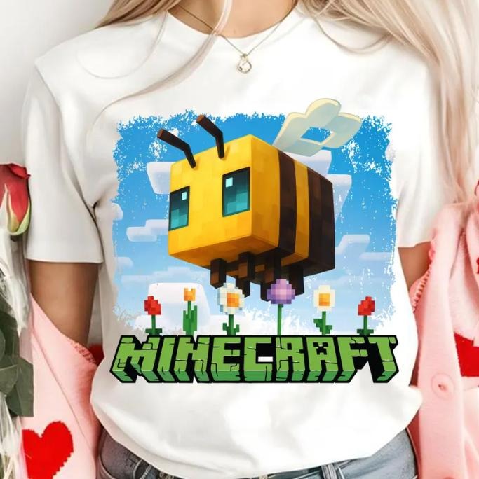 Cute Gamer Bee T-Shirt, Game Movie Graphic Tees For Kid, Bee Game Characters Chicken, Trendy Chicken Jockey Tee, Zombie...