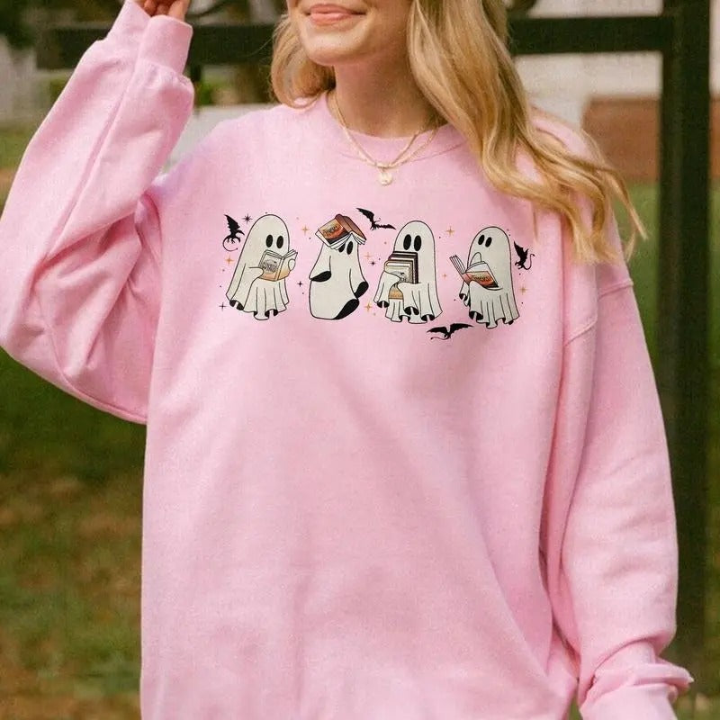 Cute Ghost Book Shirt, Ghost Bookish Shirt, Ghost Reading Halloween Crewneck, Ghost Book Sweatshirt Hoodie | HypeCrazeTee.com