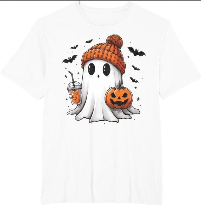 Cute Ghost Drinking Coffee Halloween Ghost Ice Coffee Womens T-Shirt Hoodie, Sweatshirt | HypeCrazeTee.com