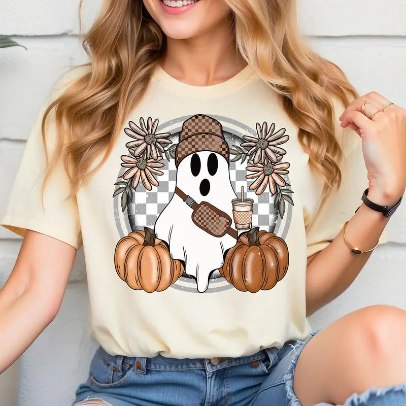 Cute Ghost Halloween Shirt, Pumpkin Spice Coffee Tee, Spooky Season Shirts, Halloween Shirt, Halloween Pumpkin shirt,...