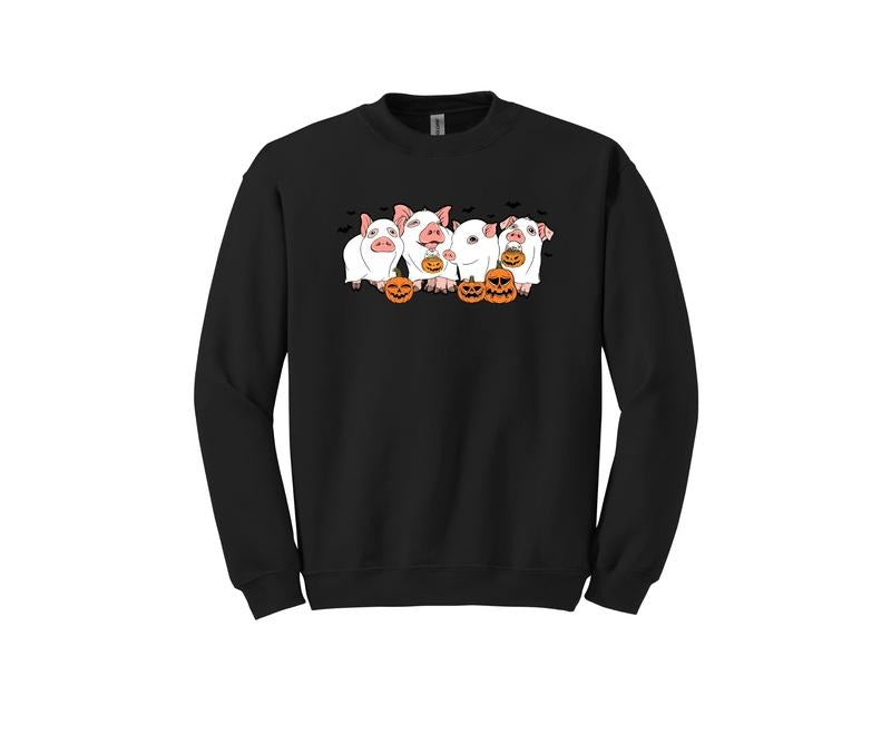 Cute Ghost Pig Crewneck Sweatshirt Casual Halloween T-Shirts, Hoodie | HypeCrazeTee.com