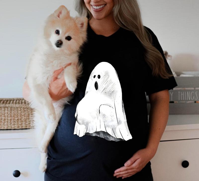Cute Ghost Pregnant Tee Shirt, Halloween Maternity Sweatshirt, Baby Reveal Halloween T-Shirt, Fall Mom To Be Shirt Hoodie