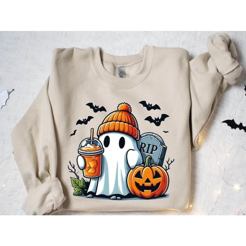 Cute Ghost Pumpkin Coffee Ice Ghost Pumpkin Spice Latte Shirt Halloween Shirt Spooky Season Fall Coffee T-Shirts, Hoodie, Sweatshirt