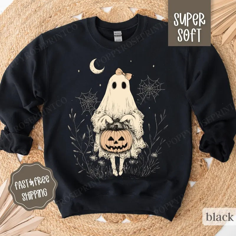 Cute Ghost Sweatshirt, Fall Crewneck, Womens Sweatshirt, Halloween Sweater cute ghost T-Shirts, Hoodie | HypeCrazeTee.com