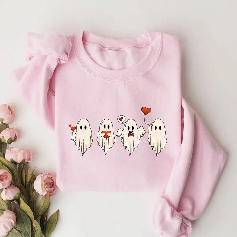 Cute Ghost Valentines Day Crewneck Sweatshirt, Hoodie, T-shirt | HypeCrazeTee.com