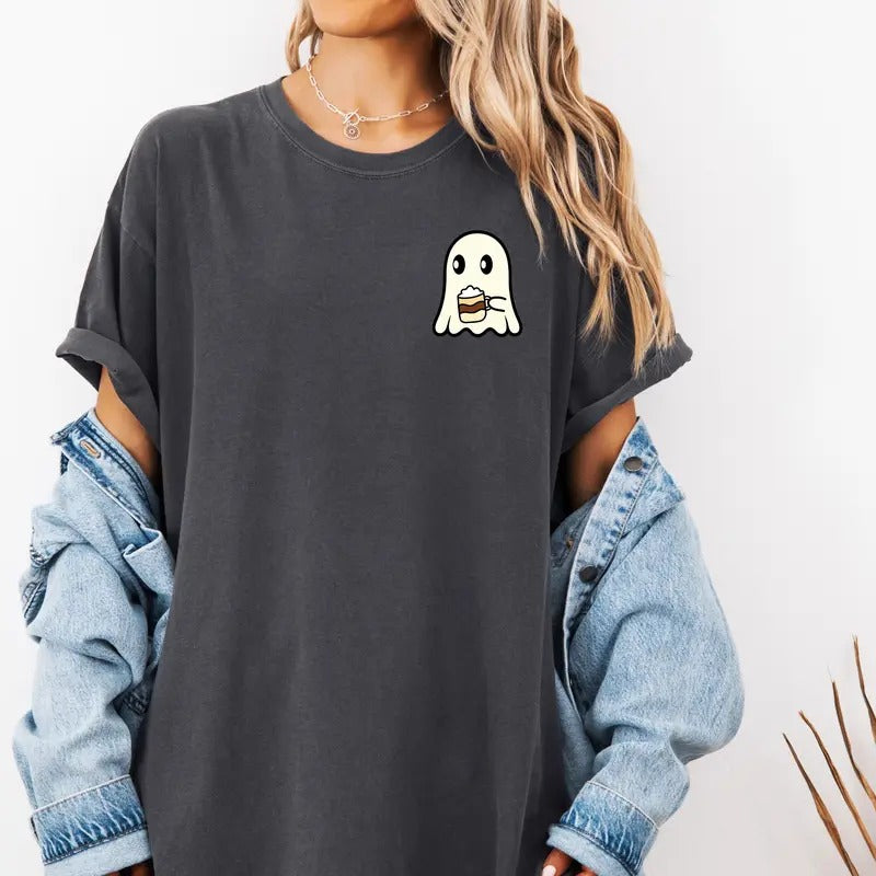 Cute Ghost with Cocoa design on custom colors tee shirt Casual Hoodie, Sweatshirt | HypeCrazeTee.com