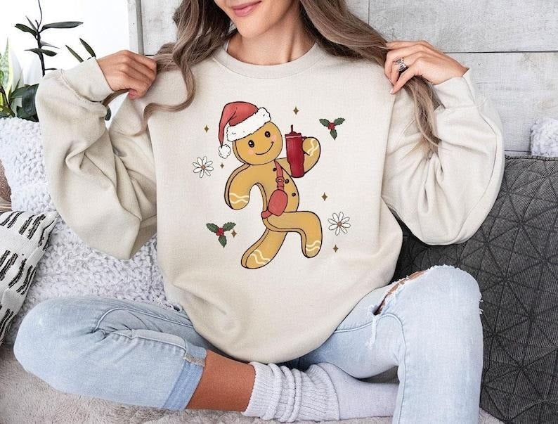Cute Gingerbread Cookie Hoodie, Christmas Family Long Sleeve T Shirts, Funny Christmas Sweatshirt, Funny Holiday Sweater,...