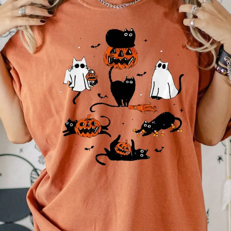Cute Halloween Ghost Boo Cat Shirt, Halloween Cat Sweatshirt, Halloween Pumpkin Cat Shirt, Autumn Shirt, Cute ghost...