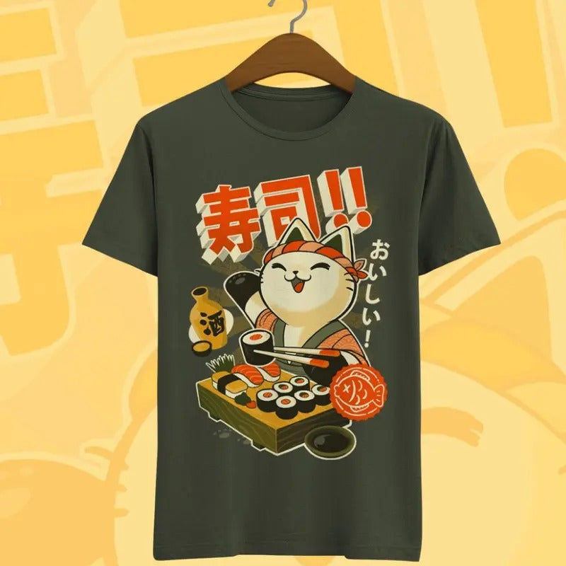 Cute Japan Cat Sushi Ramen Foodies Kawaii Neko Manga Anime Menswear Top T-Shirts, Hoodie, Sweatshirt