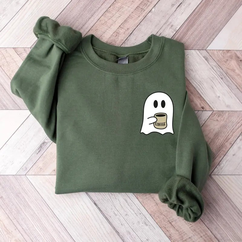 Cute Spooky Coffee Ghost Spooky Season Fall Coffee Lover Halloween Party Fall Season T-Shirts, Hoodie, Sweatshirt