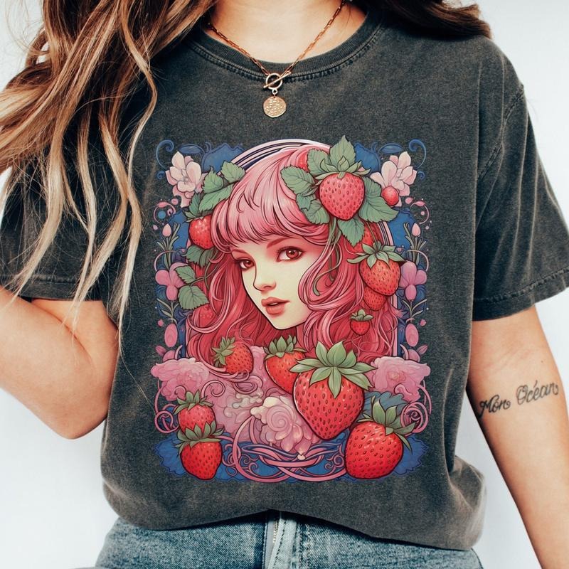 Cute Strawberry E-Girl Tee: Adorable Anime Manga Style Shirt, Unisex Tshirt Hoodie, Sweatshirt | HypeCrazeTee.com