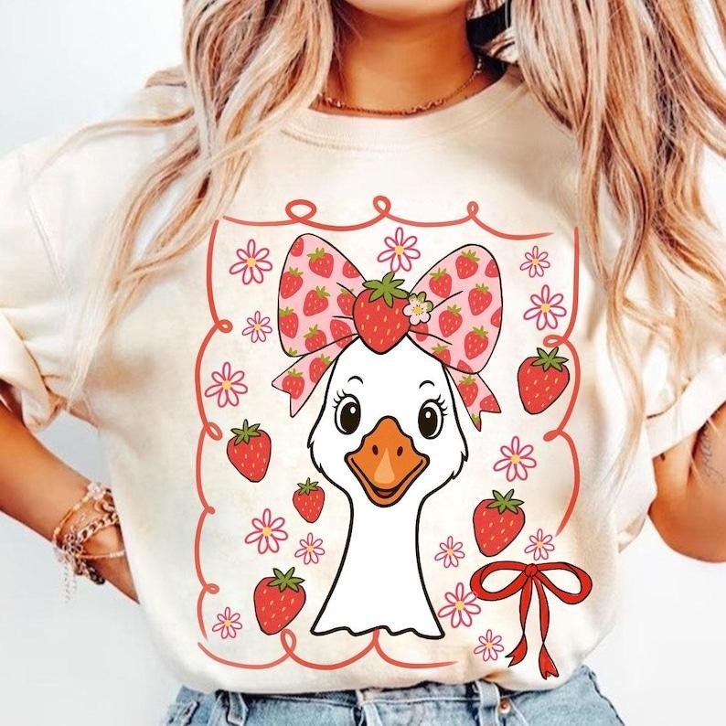 Cute Strawberry Goose Shirt Summer Goose Mama Coquette Mothers Day Funny Shirt T-Shirt Hoodie, Sweatshirt | HypeCrazeTee.com
