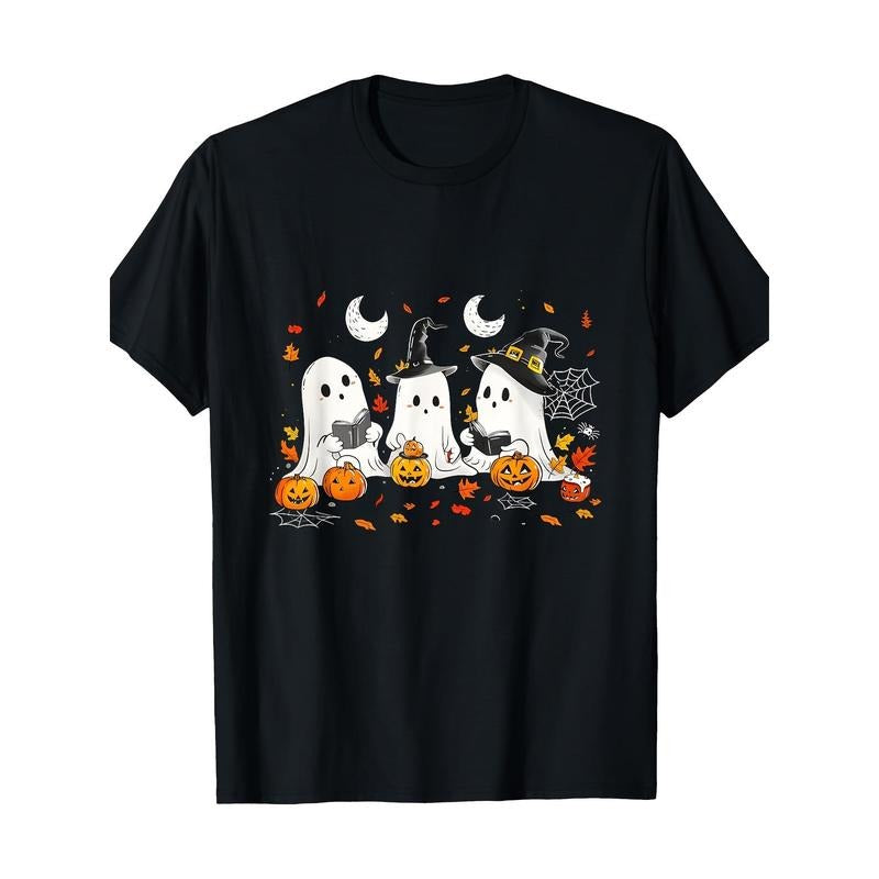 Cute ghost drinking coffee Halloween ghost reading 100% cotton T-shirt Made in USA Hoodie, Sweatshirt | HypeCrazeTee.com