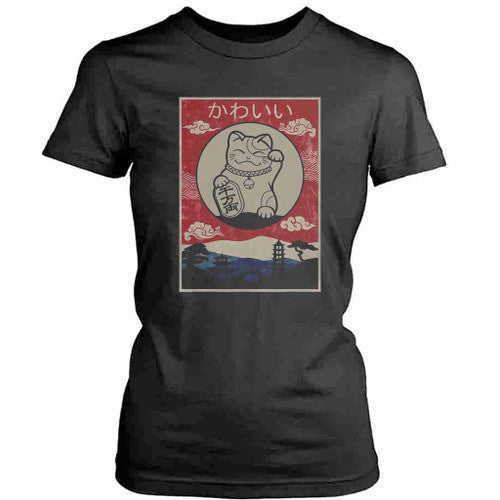 Cute Cat Anime Vintage Kawaii Womens T-Shirt Tee