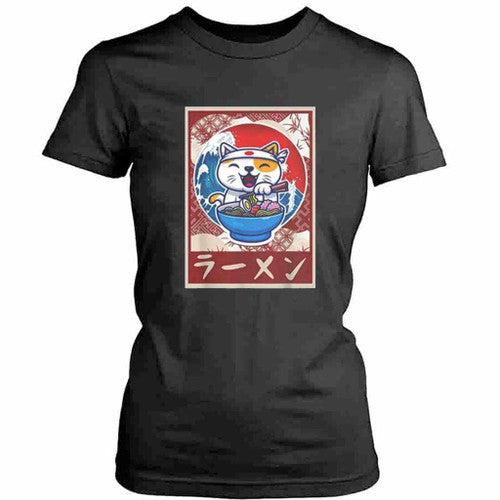 Cute Cat Ramen Anime Womens T-Shirt Tee
