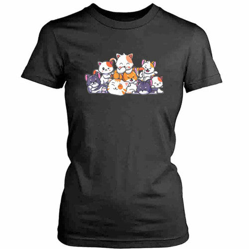 Cute Cats Anime Womens T-Shirt Tee