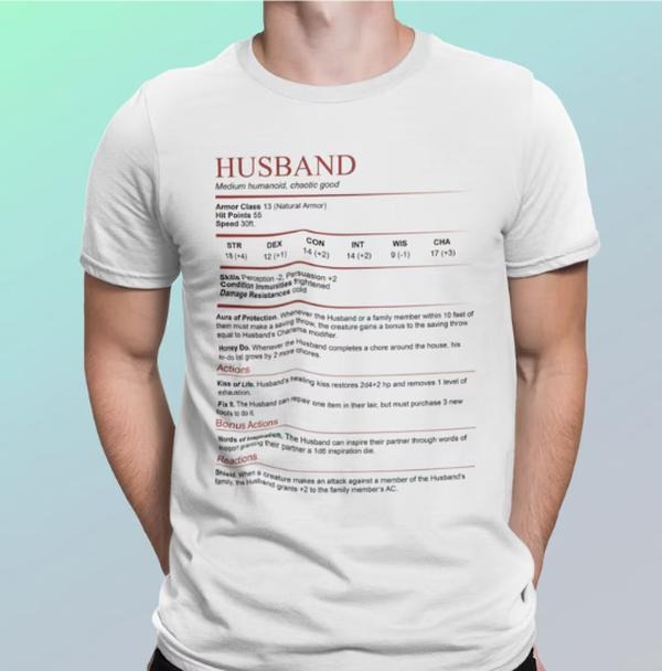 D&D Husband Stat Block Shirt | Dungeons and Dragons T-Shirt Hoodie, Sweatshirt | HypeCrazeTee.com