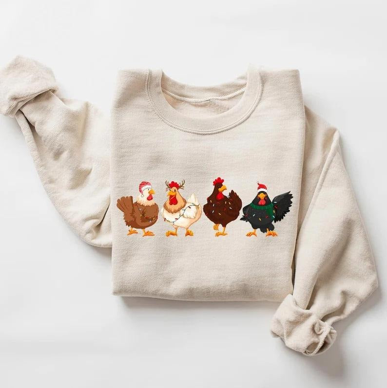 Сute Christmas Chickens Sweatshirt, Christmas Farm Sweatshirt, Funny Christmas Chicken Sweatshirt, Christmas Sweatshirt,...