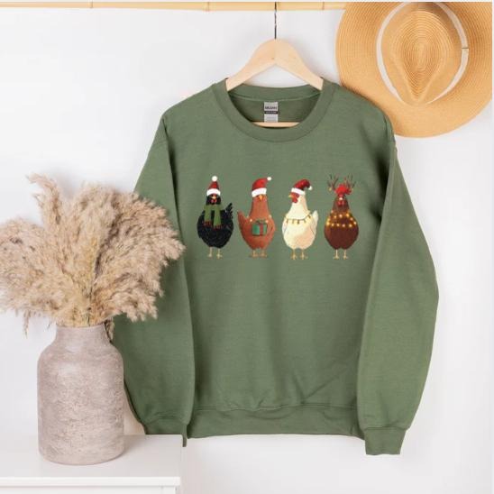 Сute Christmas Chickens Sweatshirt, Funny Christmas Chicken Sweatshirt, Christmas Crewneck, Holiday Sweatshirt, Christmas...