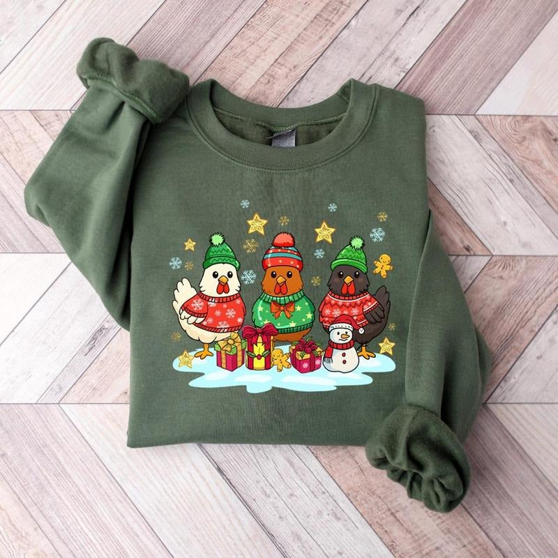 Сute Christmas Chickens Sweatshirt, Funny Christmas Chicken Sweatshirt, Holiday Christmas Farm Sweatshirt T-Shirts, Hoodie