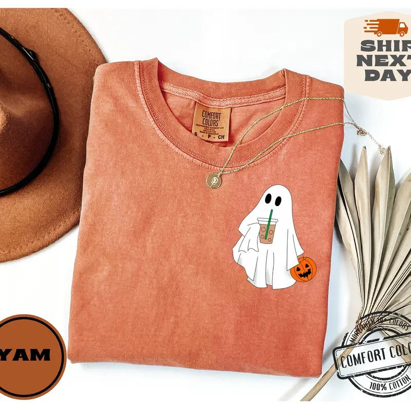 Сute Ghost Coffee Shirt, Сute Little Ghost Iced Coffee t-shirt, Boo Ghost Shirt, Ghost Coffee Shirt, Halloween Coffee...