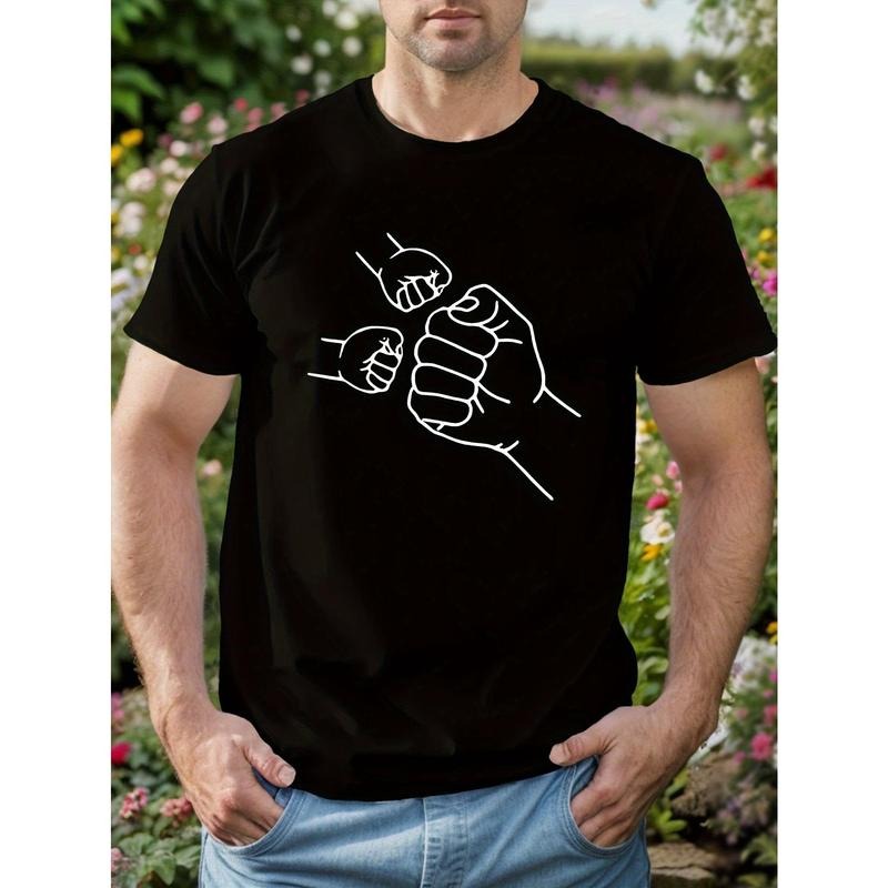 DAD AND ME Fist Bump Men's Printed Short Sleeve T-shirt - Summer Top, Casual Round Neck, Machine Washable