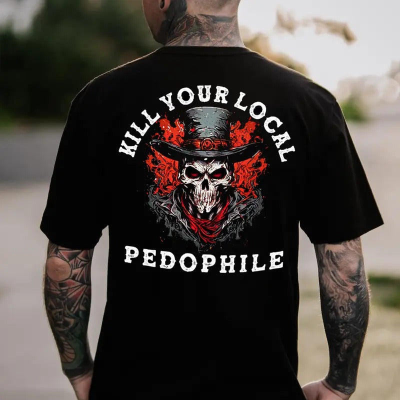 DEAD YOUR LOCAL PEDOPHILE Skeleton 2 Side Print Men's T-shirt T-shirt, Sweatshirt Hoodie | HypeCrazeTee.com