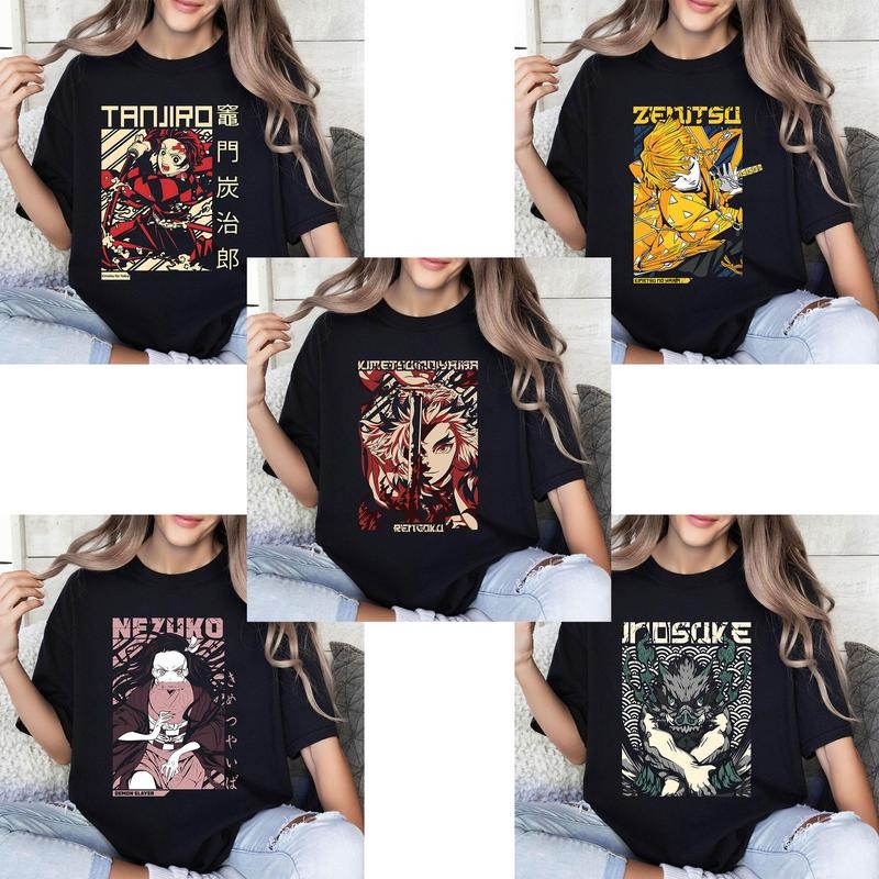 DM Tanjiro Nezuko Zenitsu Inosuke Rengoku Character Tshirt Crewneck Hoodie Comfort Cotton Fabric T-Shirt Sweatshirt