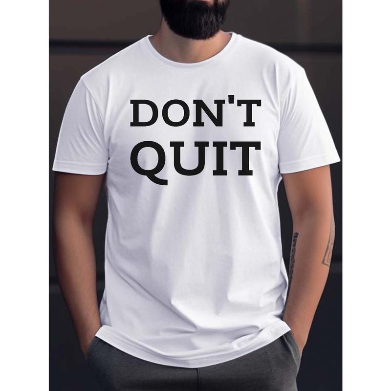 DON'T QUIT Letters Print Men's Casual Daily Short Sleeve Crew Neck Quick-drying Mesh Breathable T-shirt For Gym Workout...
