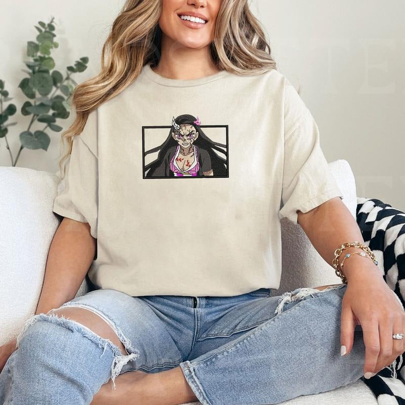 DS Nezuko Anime Character Embroidery Crewneck Tshirt Hoodie, Anime Shirt Gift For Otaku Sweatshirt | HypeCrazeTee.com