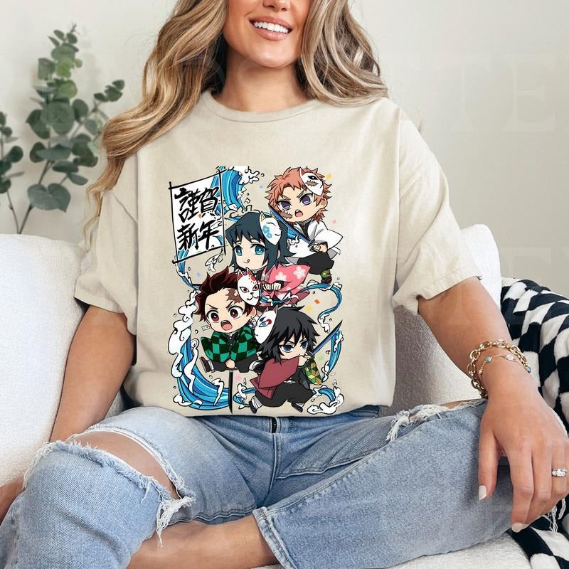 DS Tanjiro Giyu Sabito Makomo Tshirt Crewneck Hoodie Comfort Cotton Sweatshirt | HypeCrazeTee.com