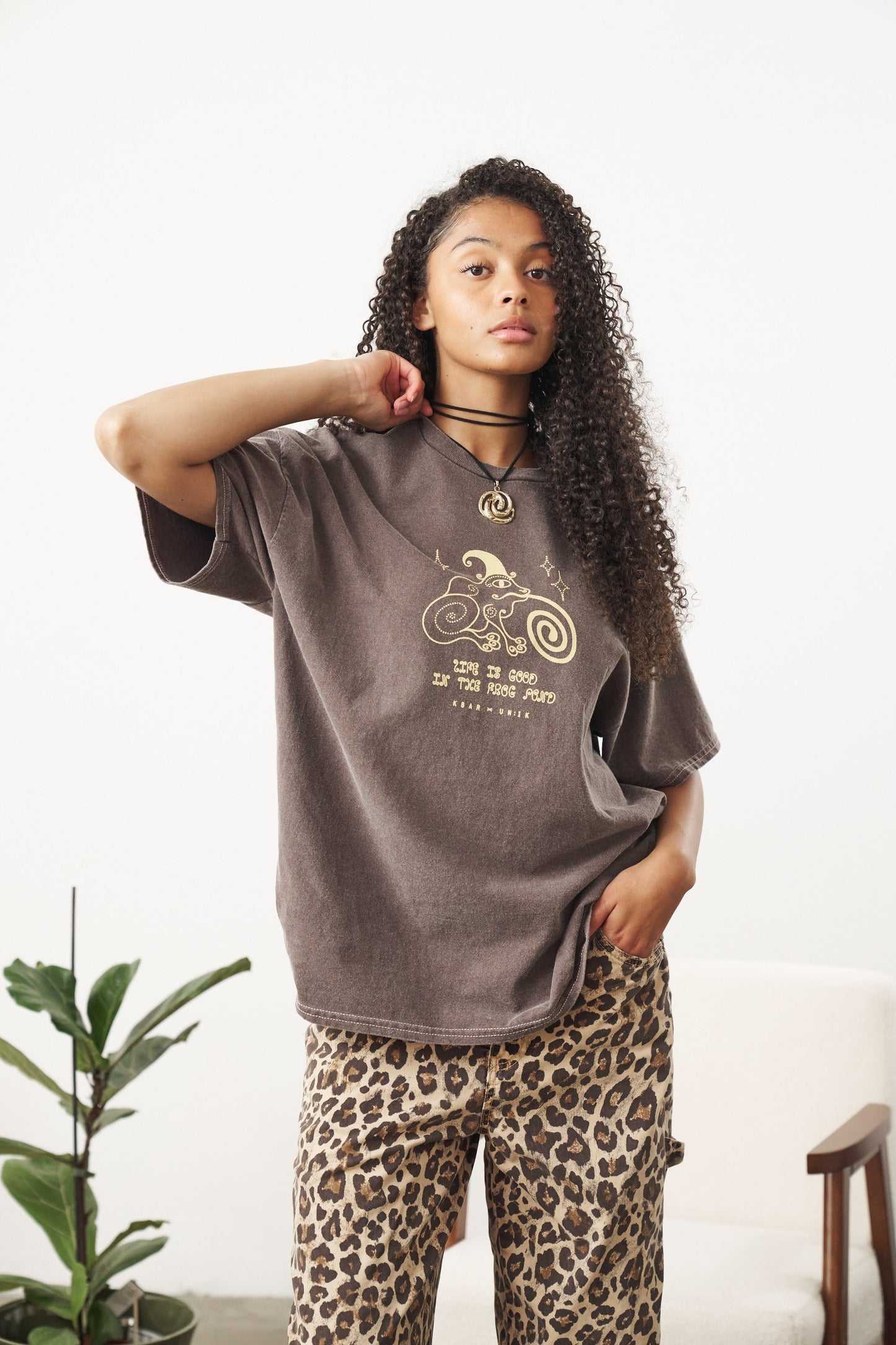 KBAR X UN:IK 'Frog Pond' Vintage Washed Tee - Chocolate