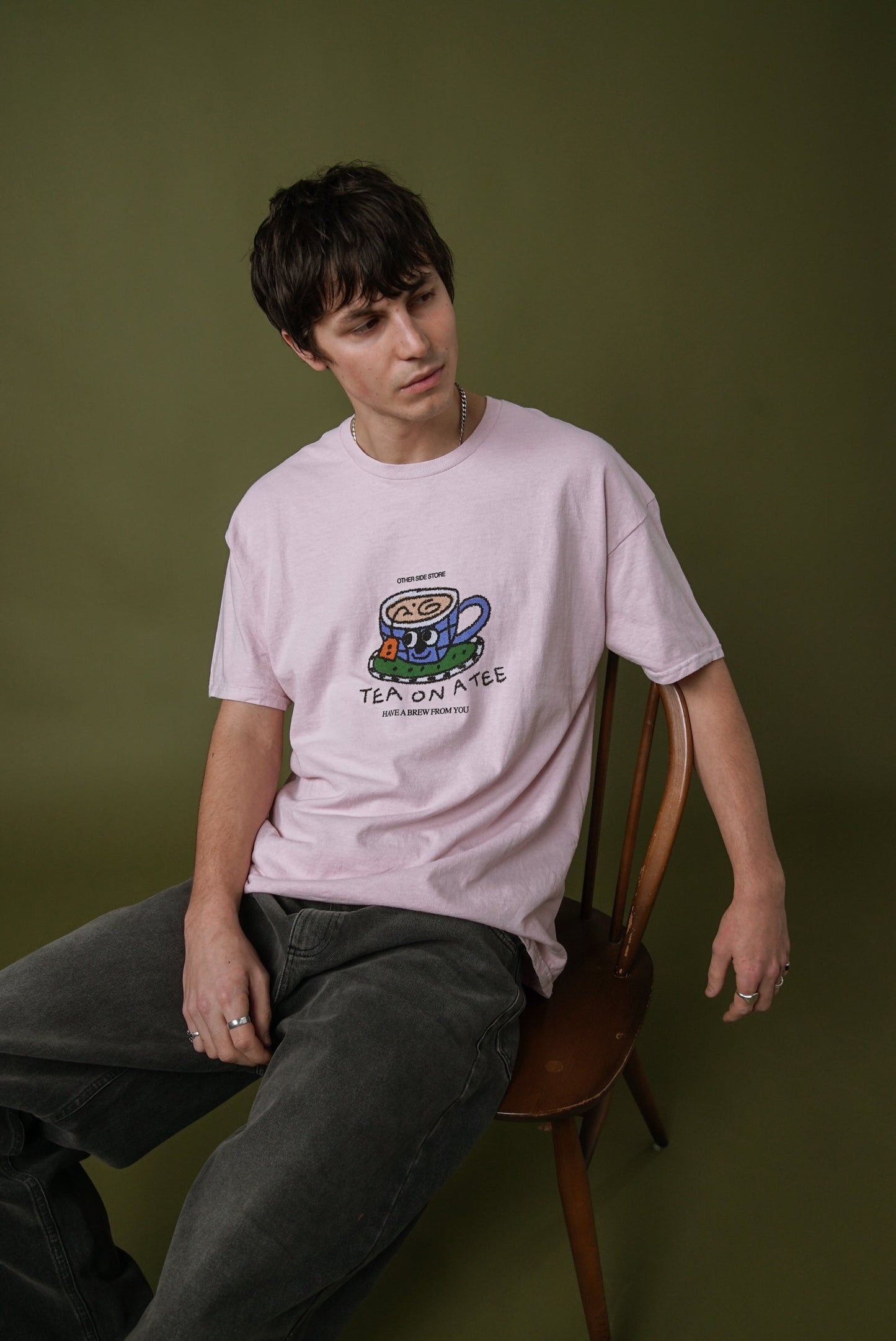 Other Side Store 'Tea on a Tee' Vintage Washed Tee - Light Pink