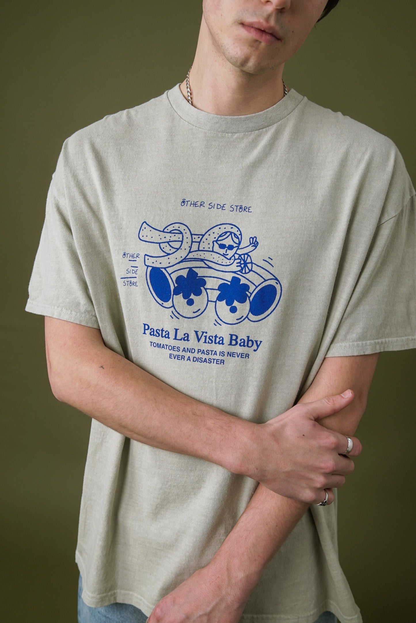 Other Side Store 'Pasta La Vista' Vintage Washed Tee - Ecru