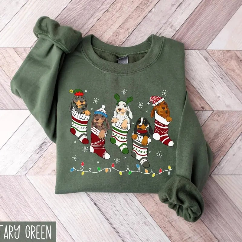 Dachshund Christmas Sweatshirt Tshirt, Dachshund Christmas Shirt, Dog Lover Gift, Dachshund New Year Shirt, Christmas...