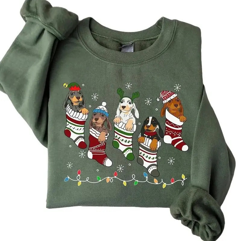 Dachshund Christmas Sweatshirt, Dachshund Christmas Shirt, Dog Lover Gift, Dachshund New Year Shirt, Christmas Crewneck,...