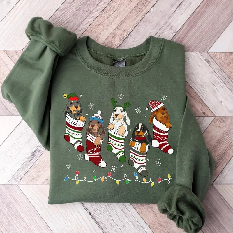 Dachshund Christmas Sweatshirt, Dachshund Christmas Shirt, Dog Lover Gift, Dachshund New Year Shirt, Christmas Crewneck,...