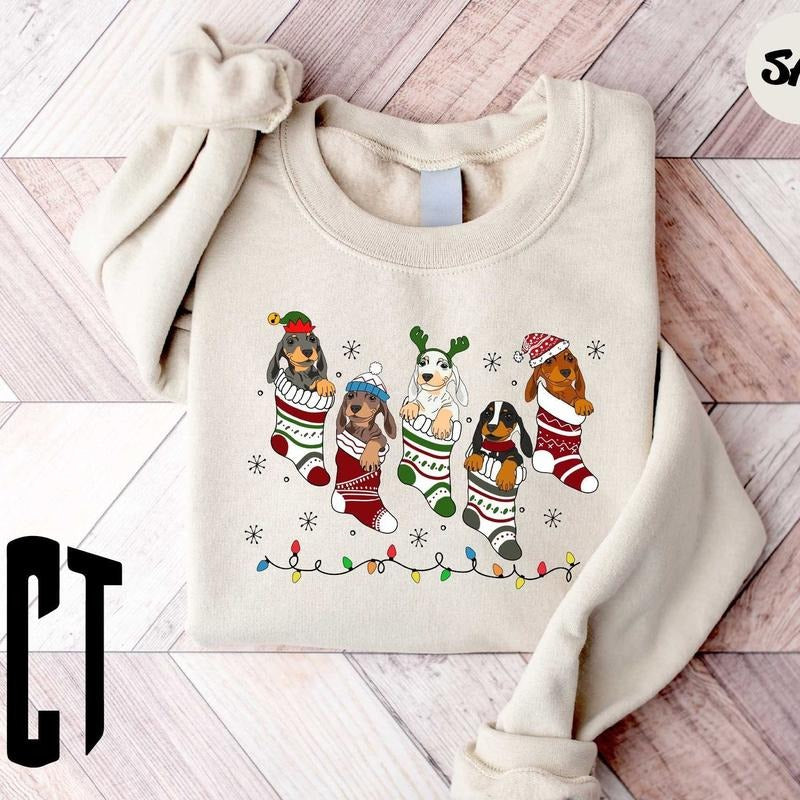 Dachshund Christmas Sweatshirt,Dachshund Stockings Xmas Sweater ,Dog Lover Gift,Christmas Dachshund Sweatshirt,Holiday...