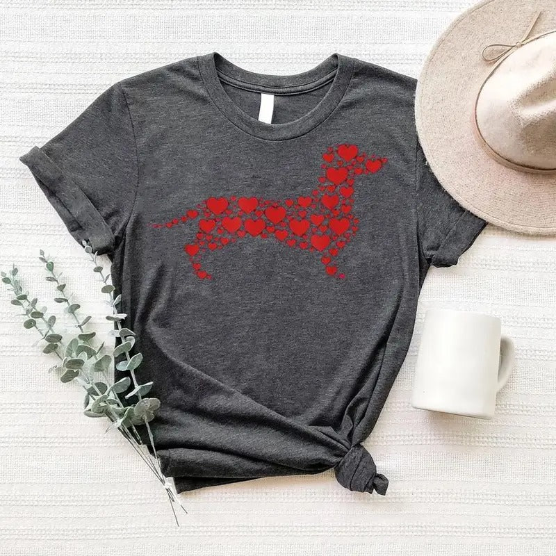 Dachshund Heart Shirt, Valentines Day T-Shirt For Men Women, Heart Dog Lover Gifts Dachshund Puppy Shirt, Dachshund...