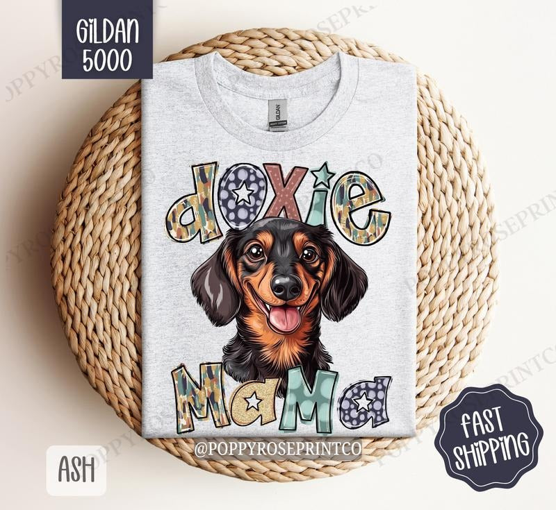 Dachshund Mama Shirt Gildan, Dog Mom Women's Tee, Cute Doxie Women's Tshirt Plus Sizes Hoodie, Sweatshirt | HypeCrazeTee.com