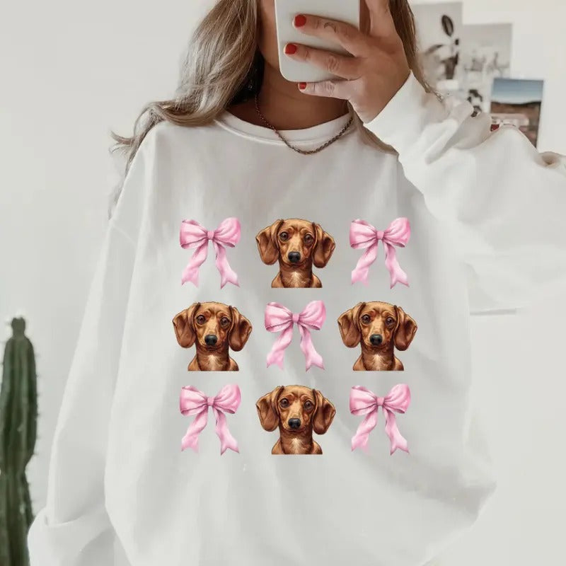 Dachsund with bows Sweatshirt ~ Sweatshirt Unisex Apparel Relaxed Fit Printed in the USA Clothing Womenswear Casual and...
