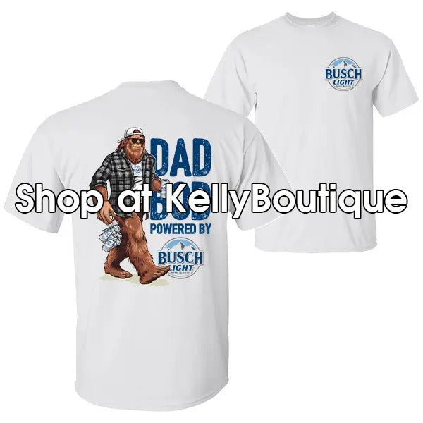 Dad Bod Powered by Busch Light  Funny Bigfoot Sasquatch Shirt, Gift for Husband