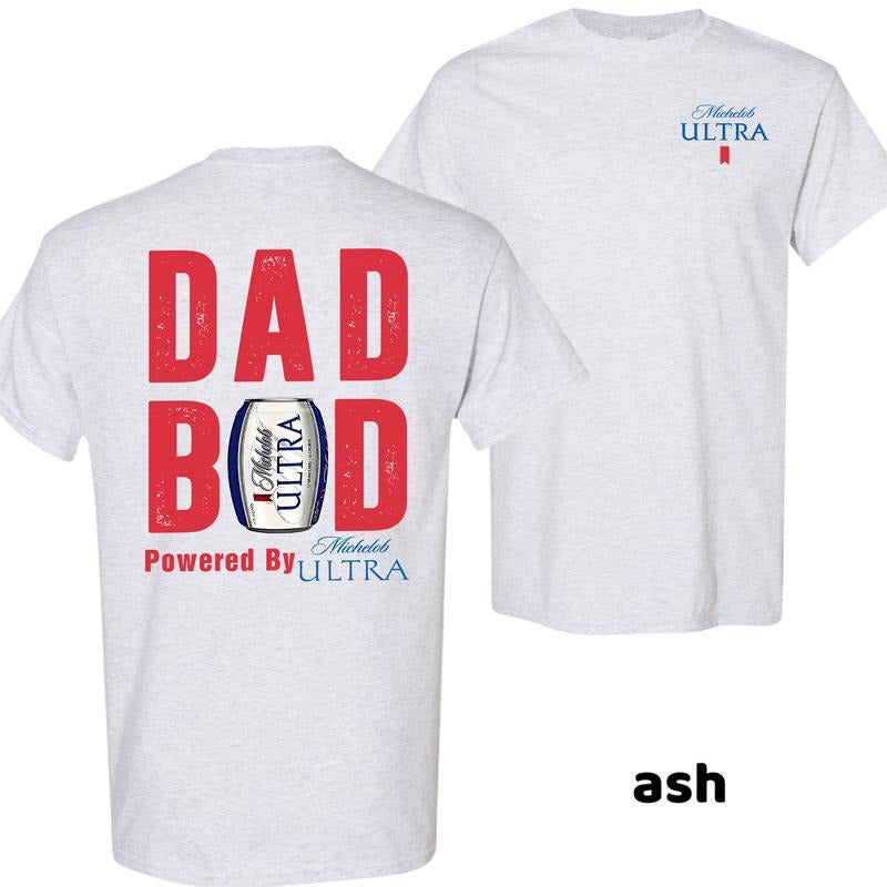 Dad Bod Powered by Michelob Ultra Tshirt, Funny Beer Graphic Tee for Men and Women, Unisex Cotton T-Shirt, Trendy...
