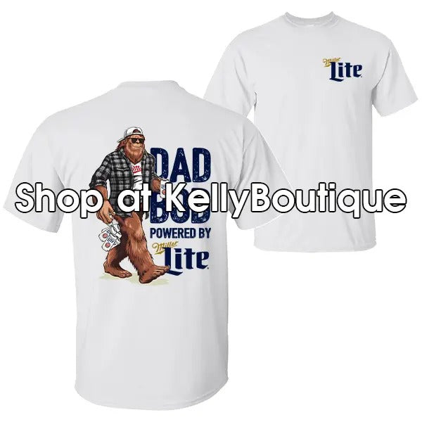 Dad Bod Powered by Miller Lite Funny Bigfoot Sasquatch Shirt, Gift for Husband