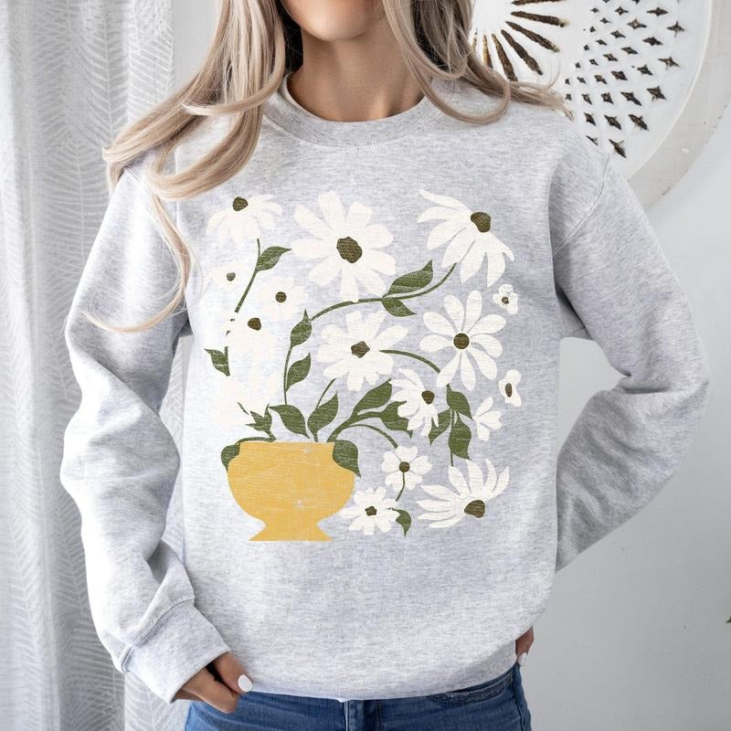 Daisies, Retro Floral Design Sweatshirt T-Shirts, Hoodie | HypeCrazeTee.com